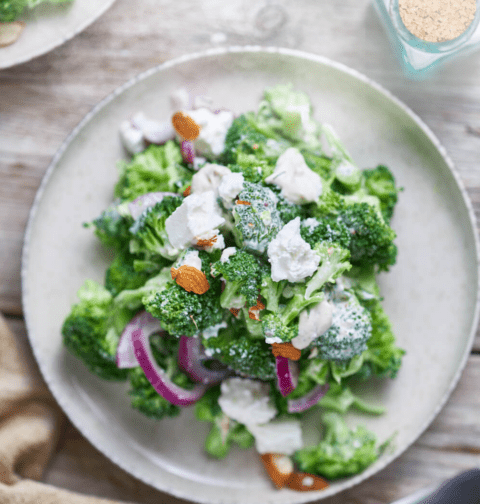 Delicious & Quick Easy Broccoli Salad with Feta & Toasted Almonds