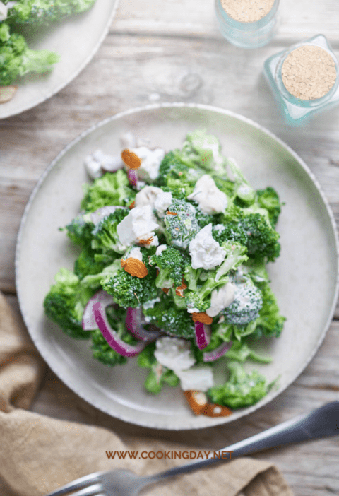 Delicious & Quick Easy Broccoli Salad with Feta & Toasted Almonds