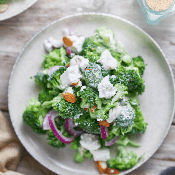 Delicious & Quick Easy Broccoli Salad with Feta & Toasted Almonds
