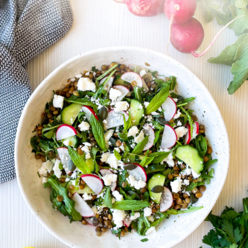 A Lentil Salad Adventure with Feta Cheese and Garden-Fresh Veggies 🌿