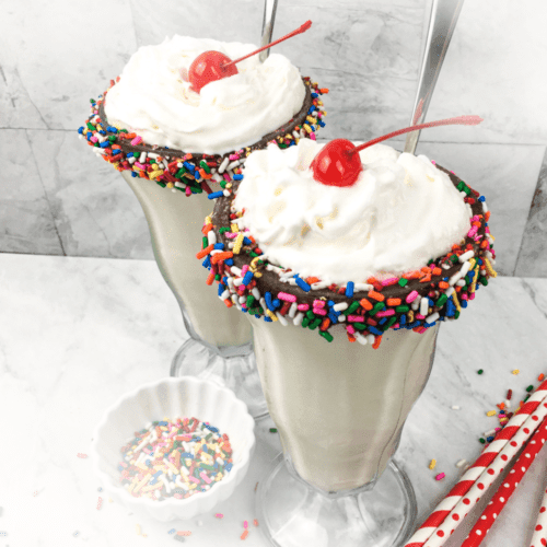 Super Luscious Vanilla Milkshakes with a Sprinkle Twist