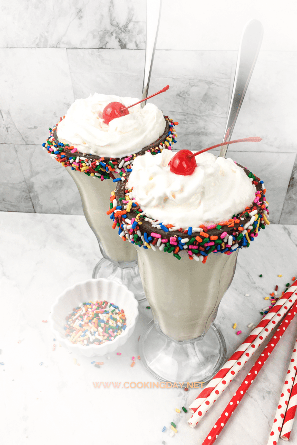 Super Luscious Vanilla Milkshakes with a Sprinkle Twist