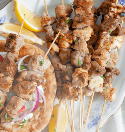 Triple the Delight with Combination Souvlaki Skewers and Tzatziki