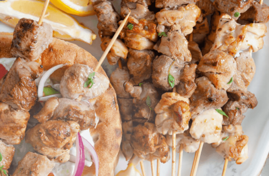 Triple the Delight with Combination Souvlaki Skewers and Tzatziki