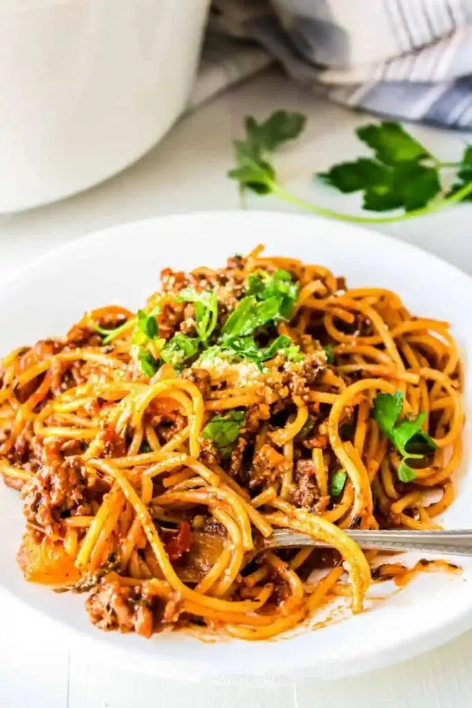 One Pot Ground Turkey Spaghetti - Spaghetti recipes(Photo Credit: On my Kids Plate)