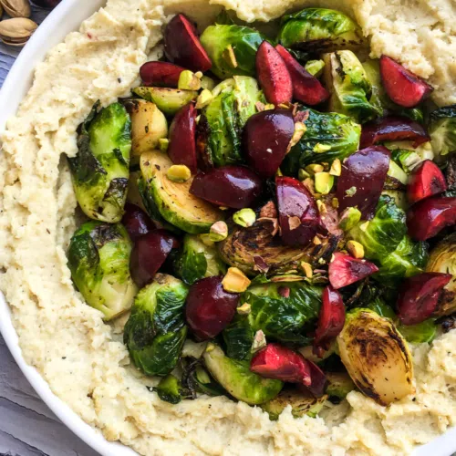 Roasted Cauliflower and Apple Mash with Crispy Brussels Sprouts