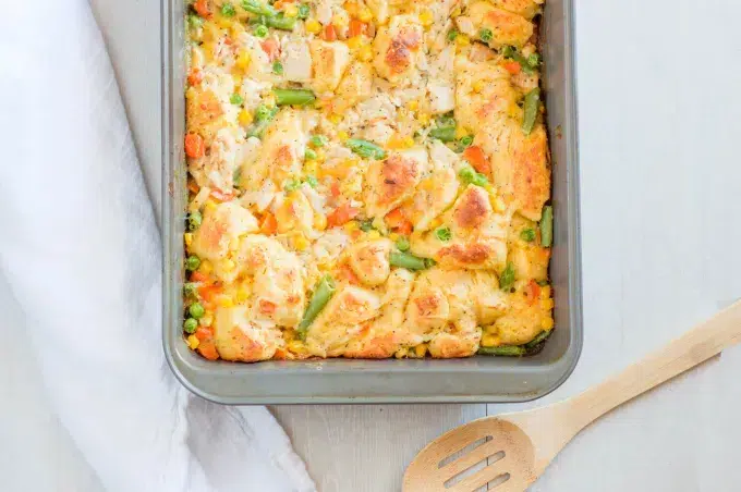 Easy and Economical Dinner Recipes for Busy Weeknights - Chicken Pot Pie Bubble Up Casserole