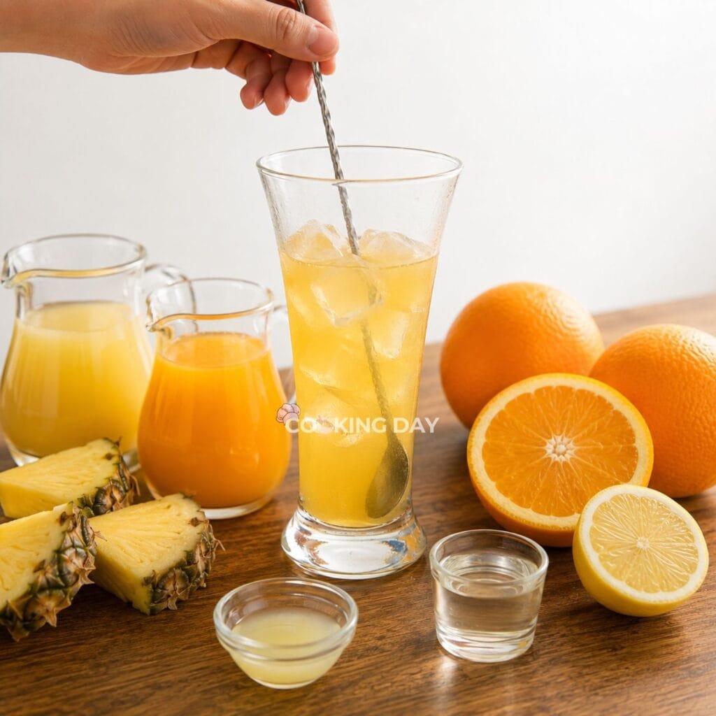 Step 2: Combine the Juices - Sunrise Mocktail with Pineapple and Orange