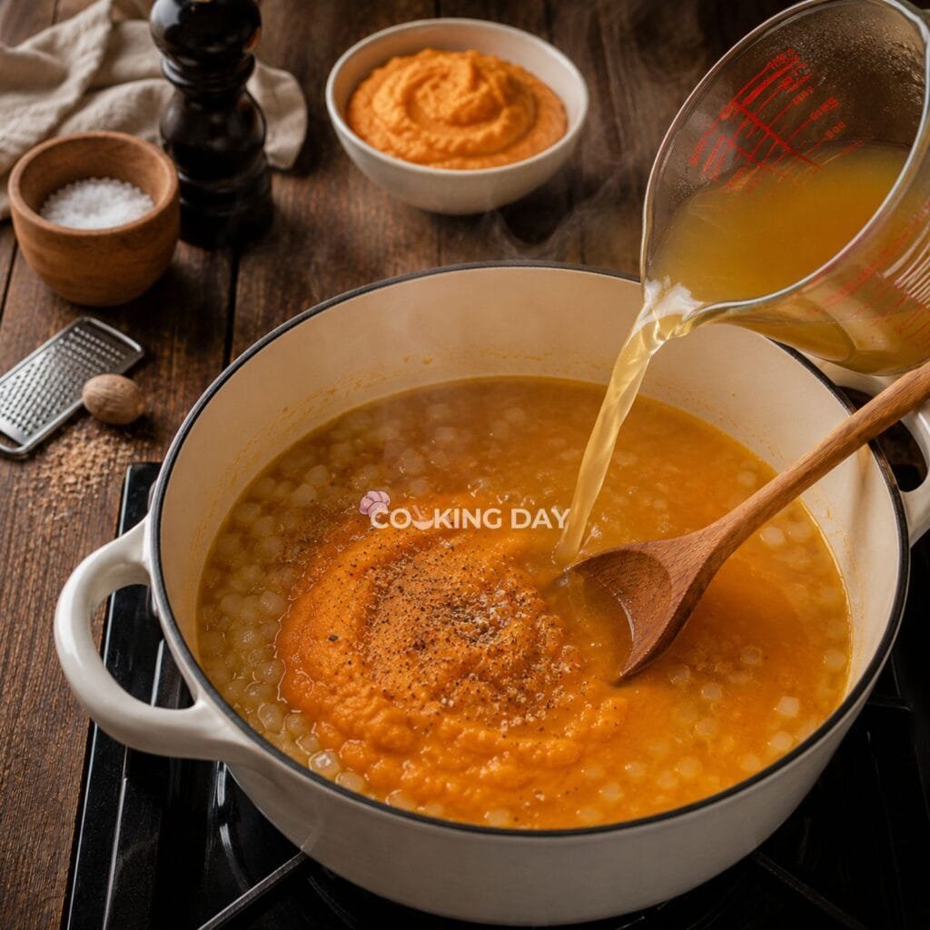 Step 3_ Add the Pumpkin and Broth - Creamy Pumpkin Soup