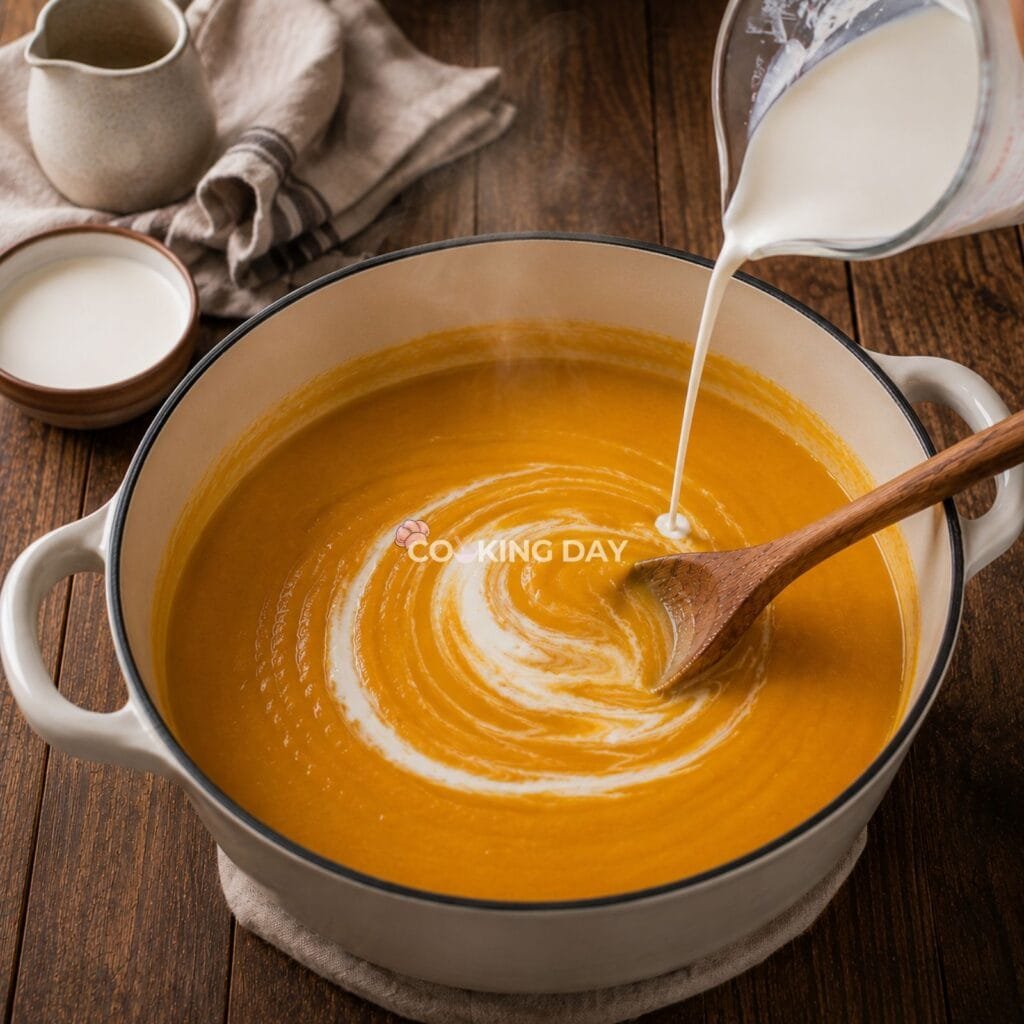 Step 6_ Add the Cream - Creamy Pumpkin Soup