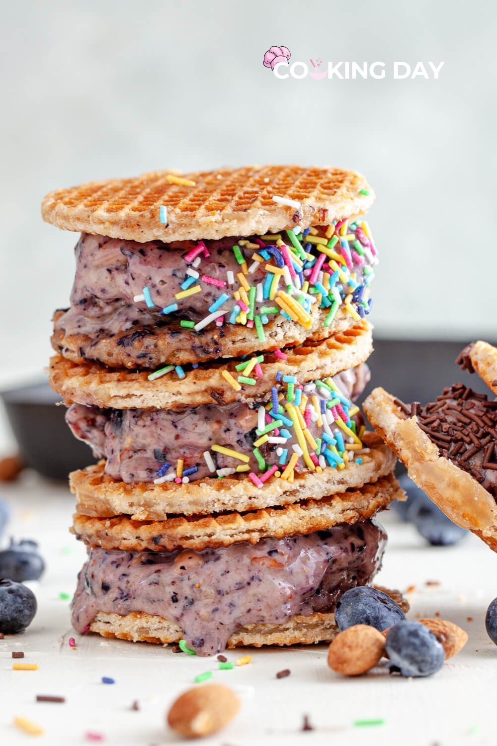 Blueberry Almond Ice Cream Wafflewiches – A Sweet & Crunchy Delight!