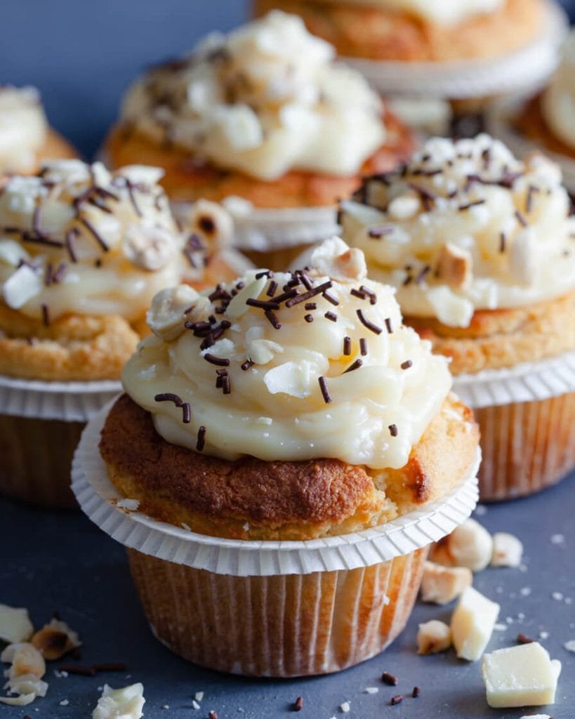 Moist Coconut Almond Flour Muffins Topped with Homemade Coconut Pastry Cream