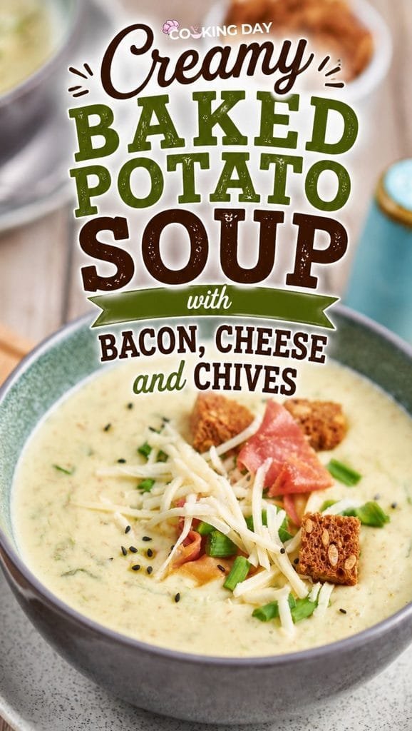 Creamy Baked Potato Soup with Bacon, Cheese and Chives