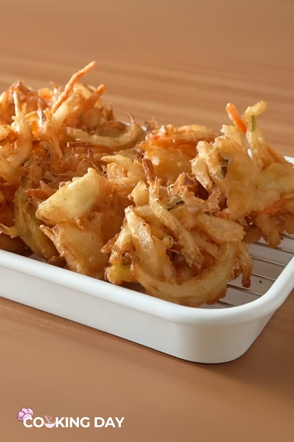 Crispy Onion Vegetable Fritters with Sriracha Mayo