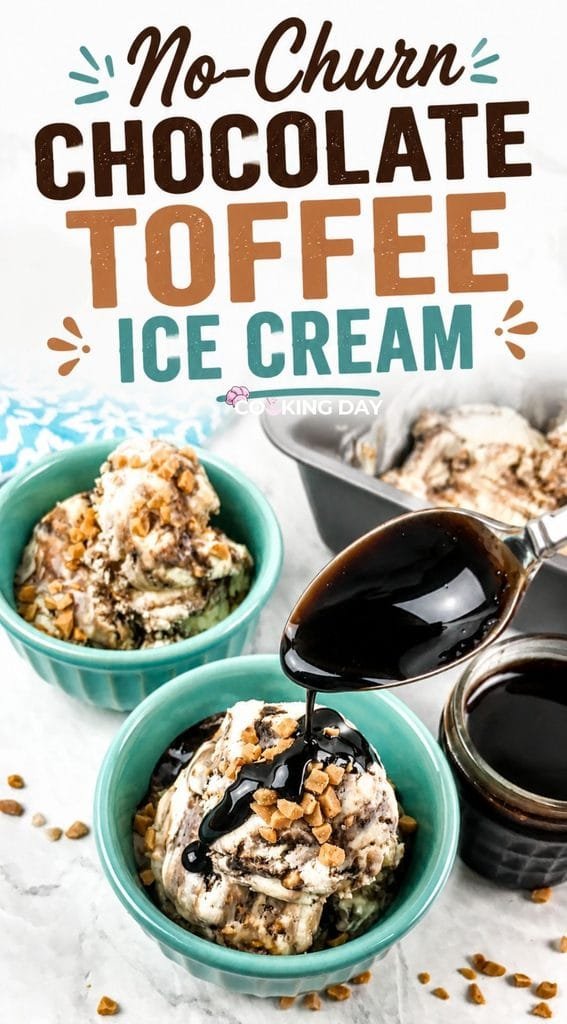 Homemade No-Churn Chocolate Ice Cream with Toffee Bits