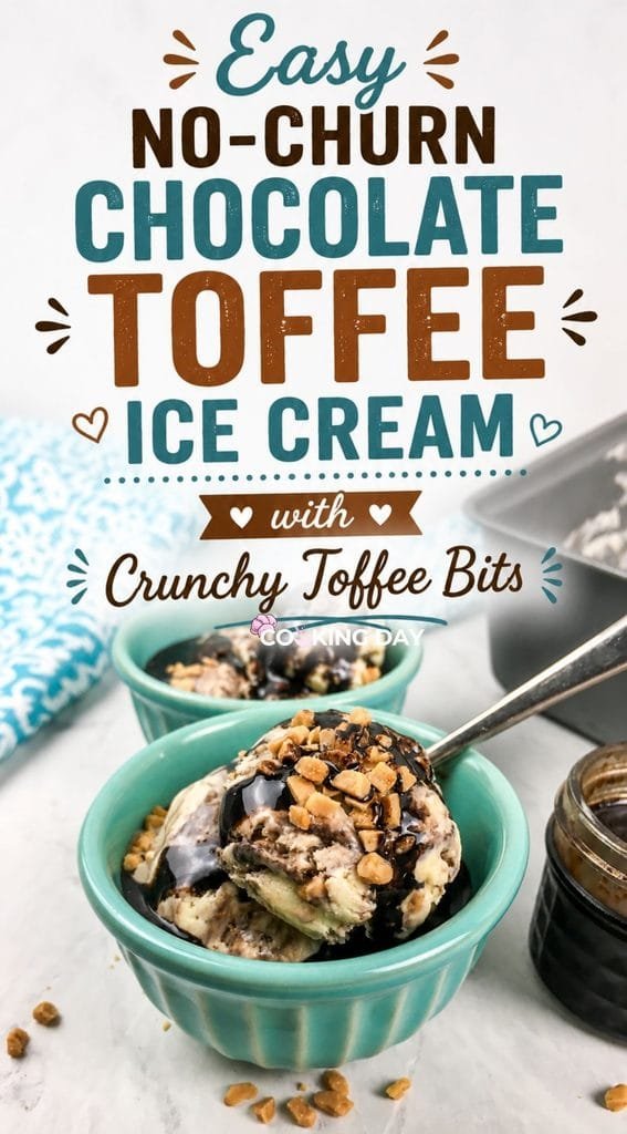 Easy No-Churn Chocolate Toffee Ice Cream with Crunchy Toffee Bits