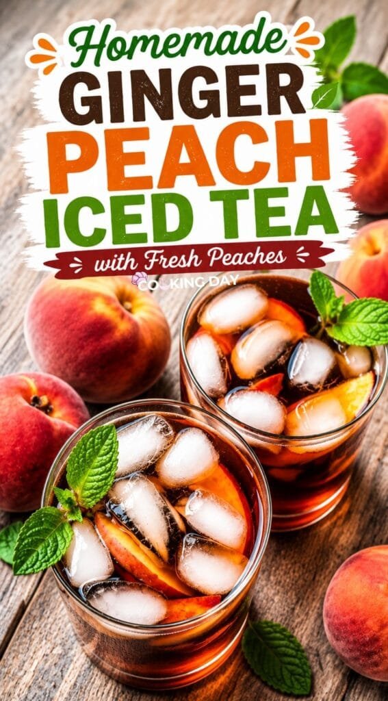 Homemade Ginger Peach Iced Tea with Fresh Peaches
