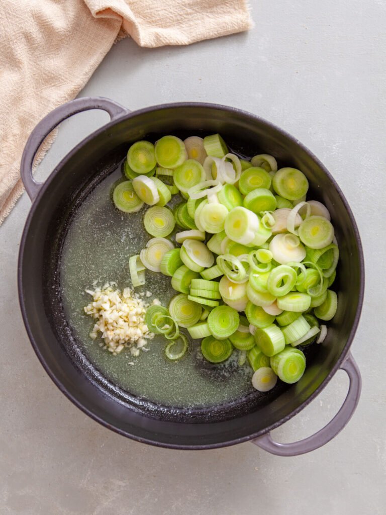  Sauté the Leeks & Garlic 🧅🧄 -Creamy Vichyssoise – Chilled Potato Leek Soup Perfect for Summer!