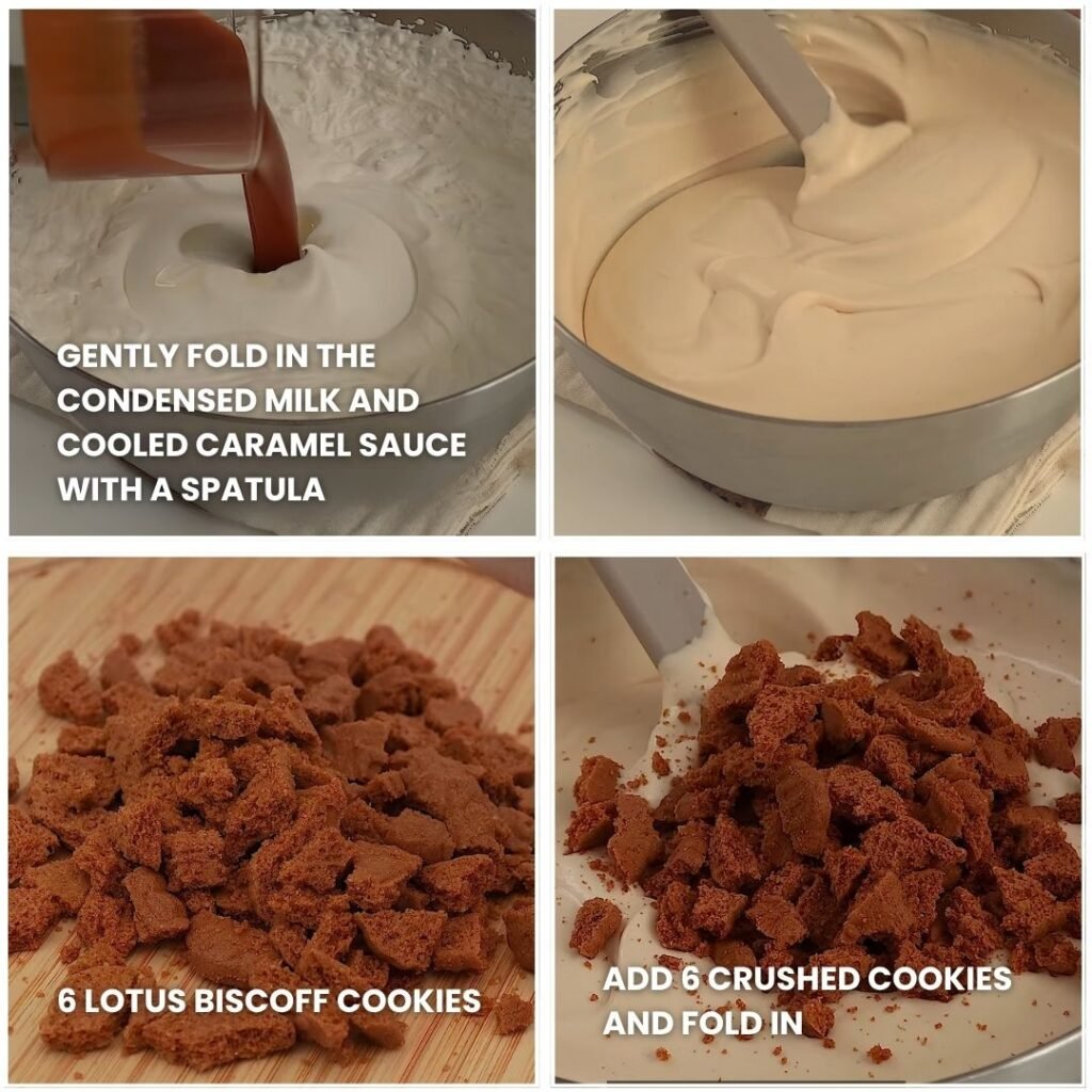 Ice Cream Base(Adding the caramel sauce and crushed cookies) - Homemade Caramel Ice Cream