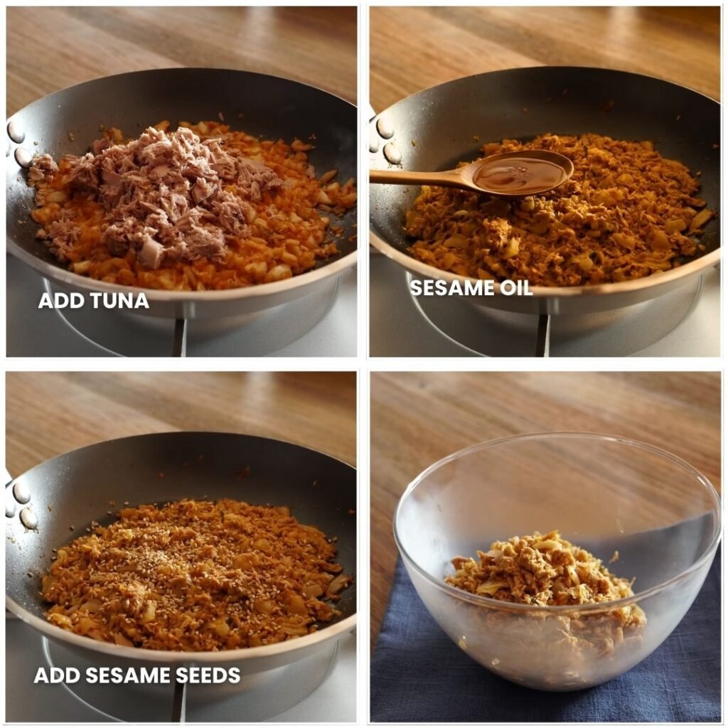 Prep the Filling(Adding other ingredients) - Crispy Tuna Kimchi Rice Balls