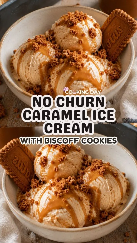 No Churn Caramel Ice Cream with Biscoff Cookies – Easy Homemade Dessert