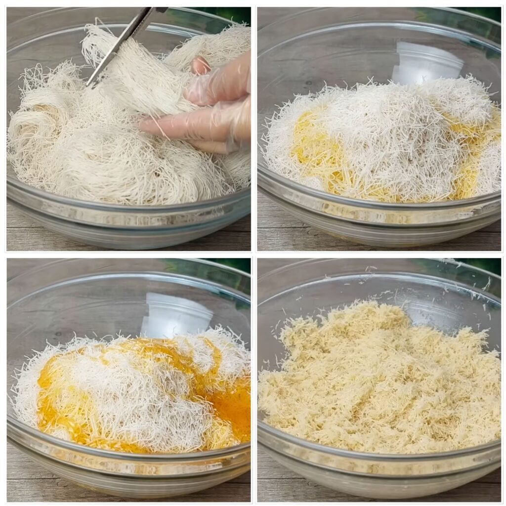 Prep the Kunafa - Golden Kunafa Cups – Filled with Dulce de Leche, White Chocolate & Pistachios