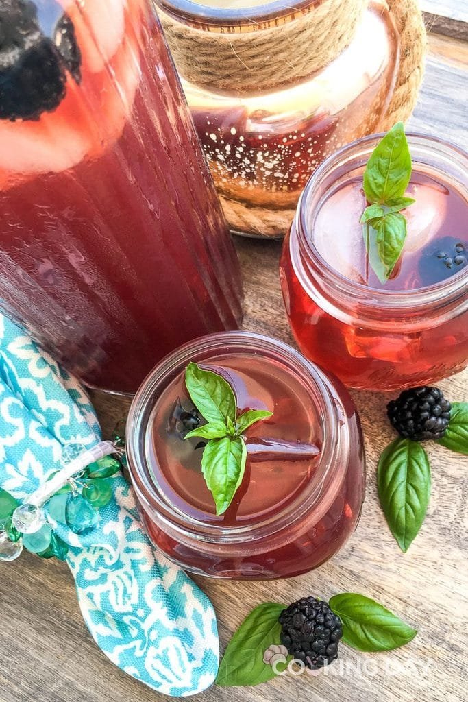 Blackberry Basil Iced Tea with Honey and Lemon