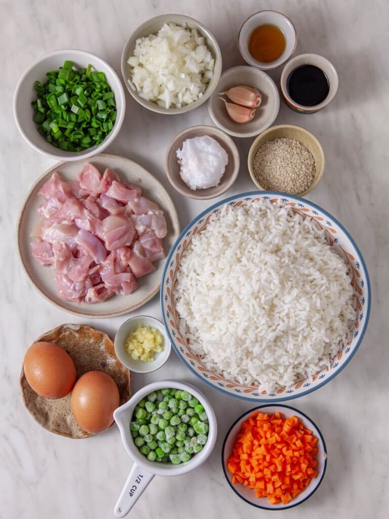 Ingredients -Quick & Tasty Chicken Fried Rice – A Fast, Flavor-Packed Weeknight Meal