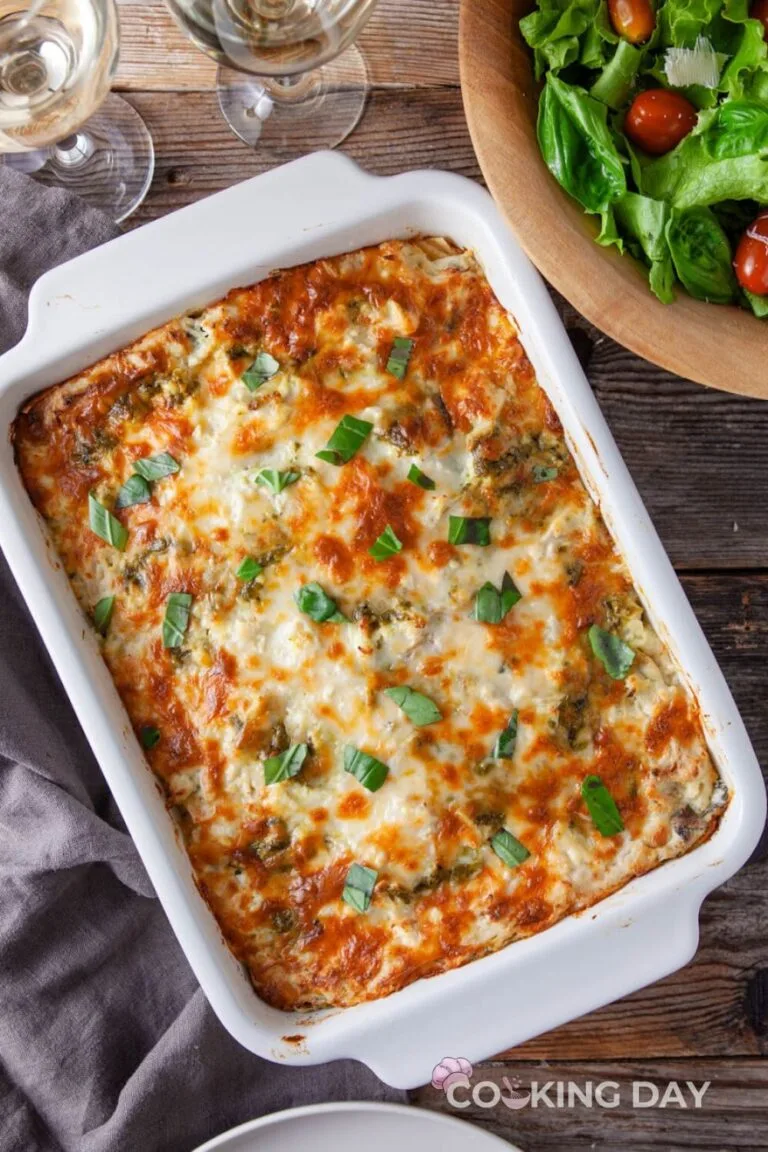 Creamy White Chicken Spinach Lasagna – A Comfort Food Classic with Pesto!