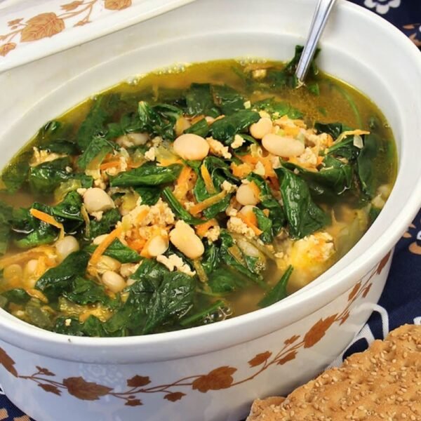 Lemony Ground Turkey White Bean Soup with Greens