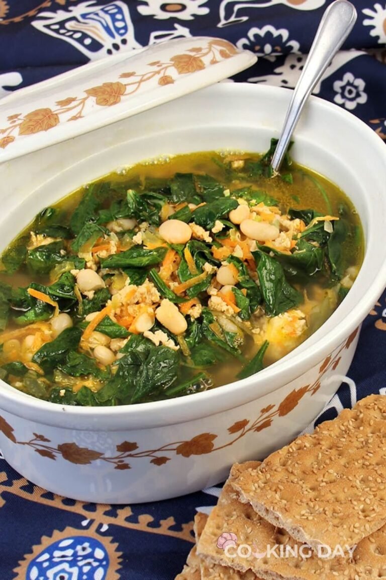 Lemony Ground Turkey White Bean Soup with Greens