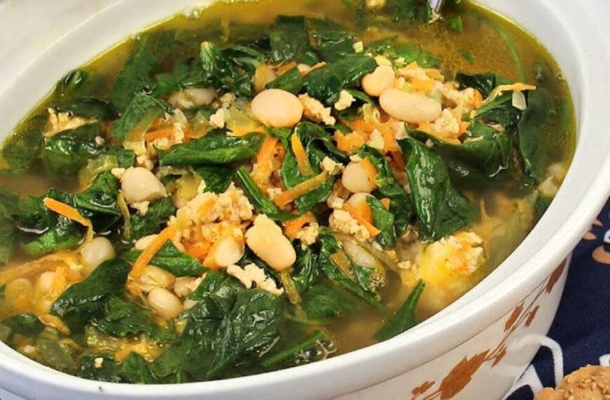 Lemony Ground Turkey White Bean Soup with Greens