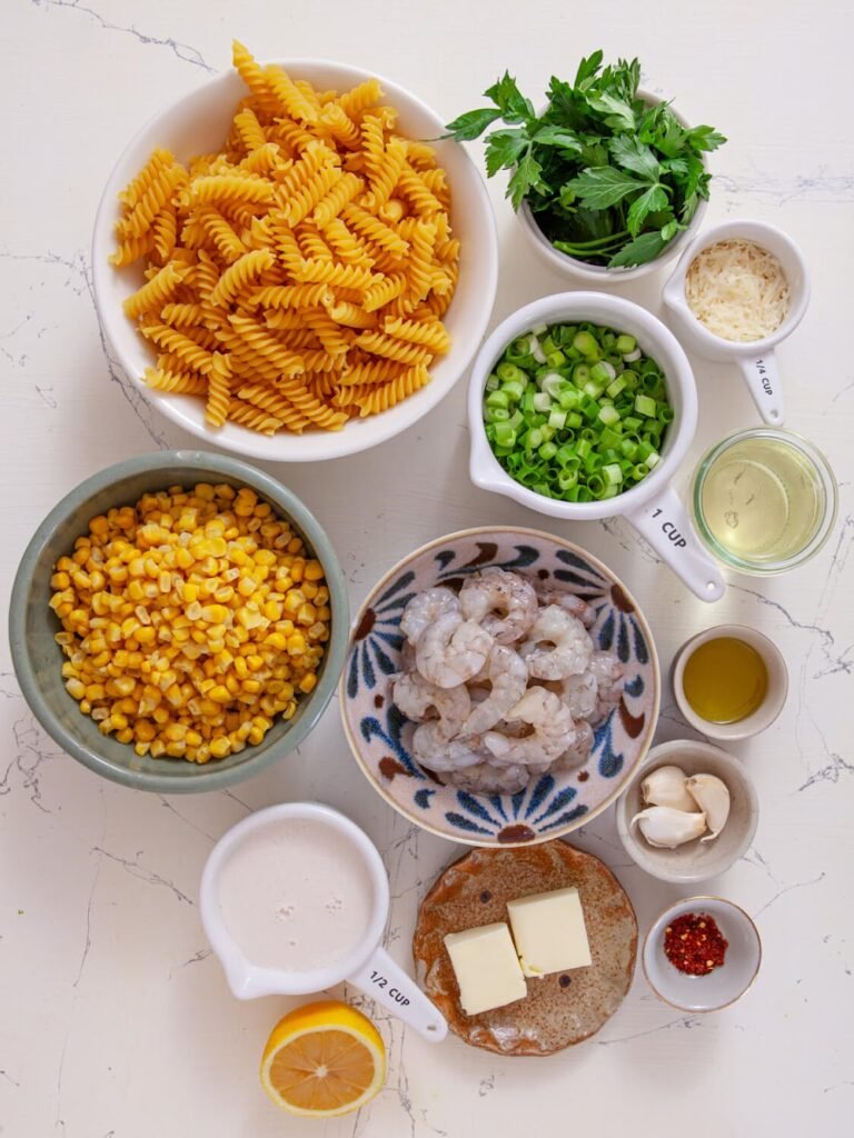Ingredients - Creamy Shrimp & Corn Rotini – Quick, Easy & Satisfying!