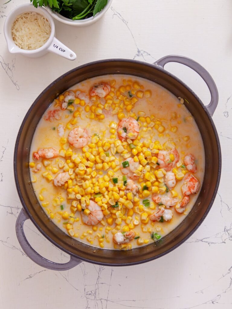 Add Corn & Sauce Base - Creamy Shrimp & Corn Rotini – Quick, Easy & Satisfying!