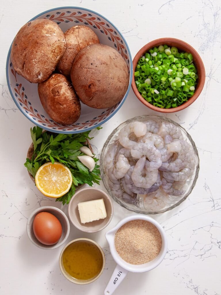 Gather Your Ingredients -Shrimp-Filled Portobello Mushroom Caps-Perfect for Any Occasion!