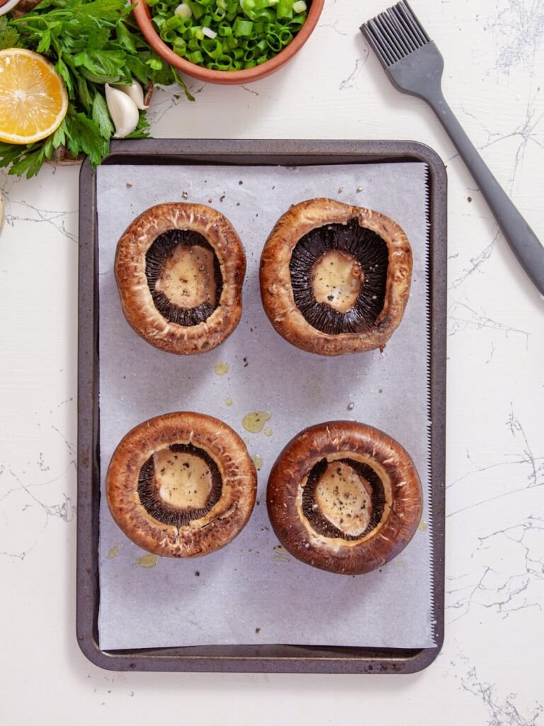 Initial bake -Shrimp-Filled Portobello Mushroom Caps-Perfect for Any Occasion!