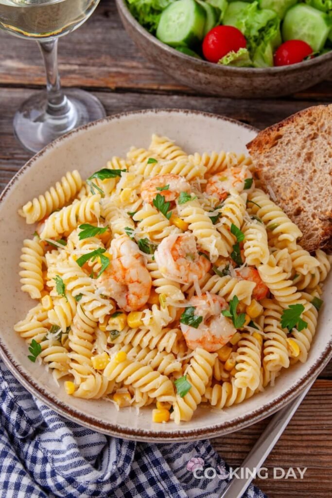 Shrimp and Corn Rotini – Light, Creamy, and Full of Flavor