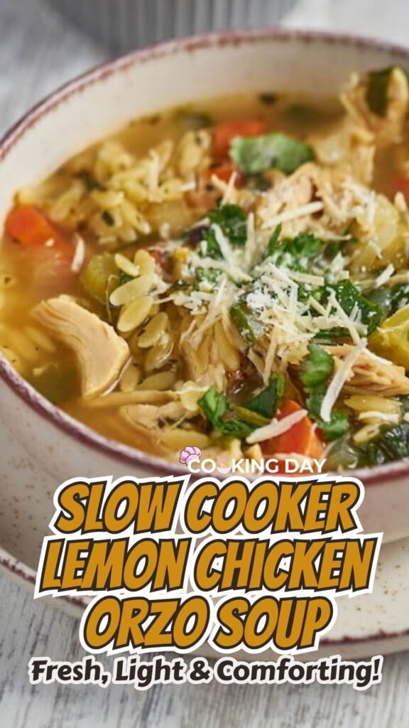 Slow Cooker Lemon Chicken Orzo Soup – Fresh, Light & Comforting!