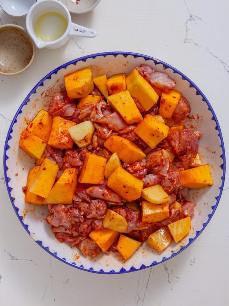 Mix and Marinate the Ingredients -Spicy Pumpkin Chicken Casserole