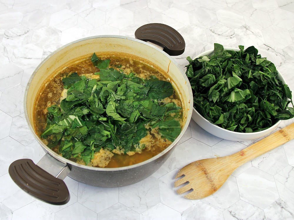 Add the Greens  -Lemony Ground Turkey White Bean Soup Recipe