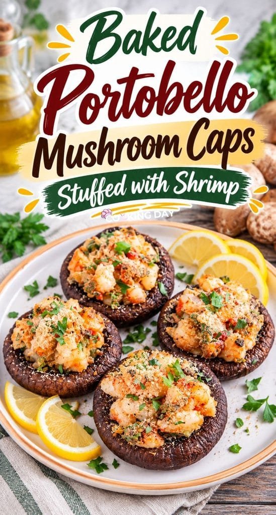 Baked Portobello Mushroom Caps Stuffed with Shrimp