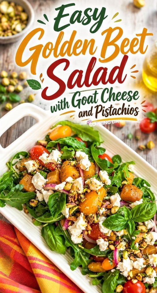 Easy Golden Beet Salad with Goat Cheese and Pistachios