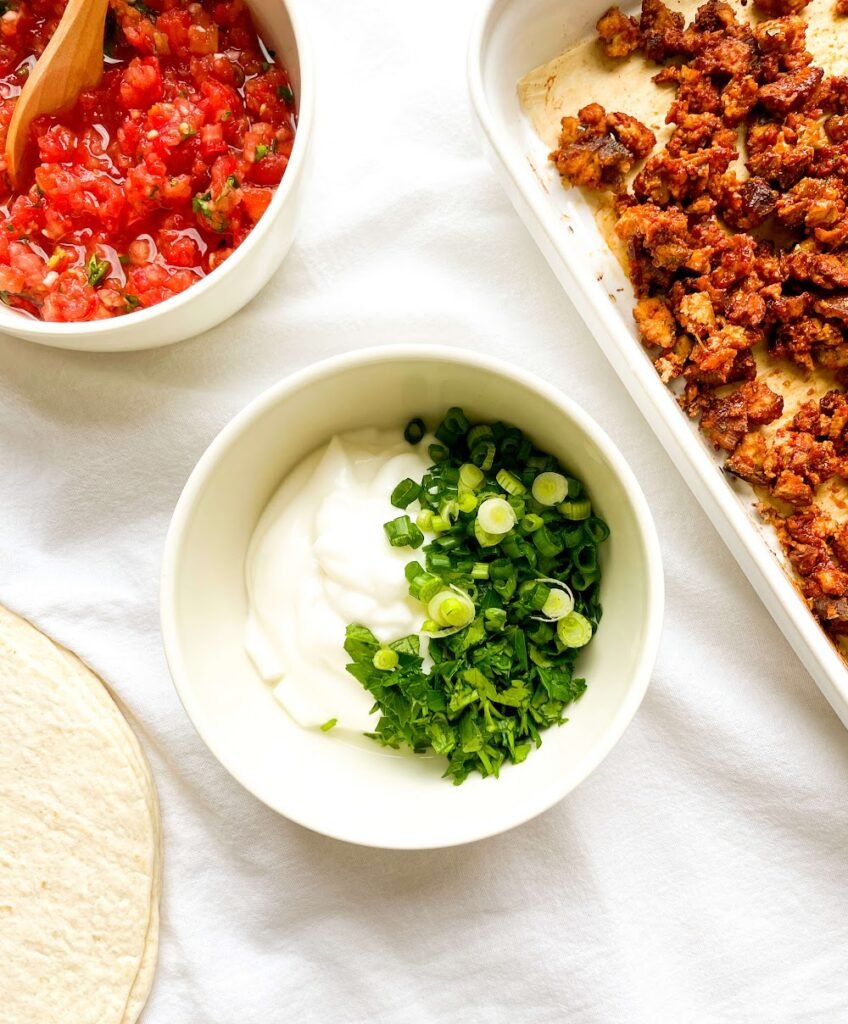 Make the Herbed Sour Cream- BBQ Tofu Tacos with Herbed Sour Cream Recipe