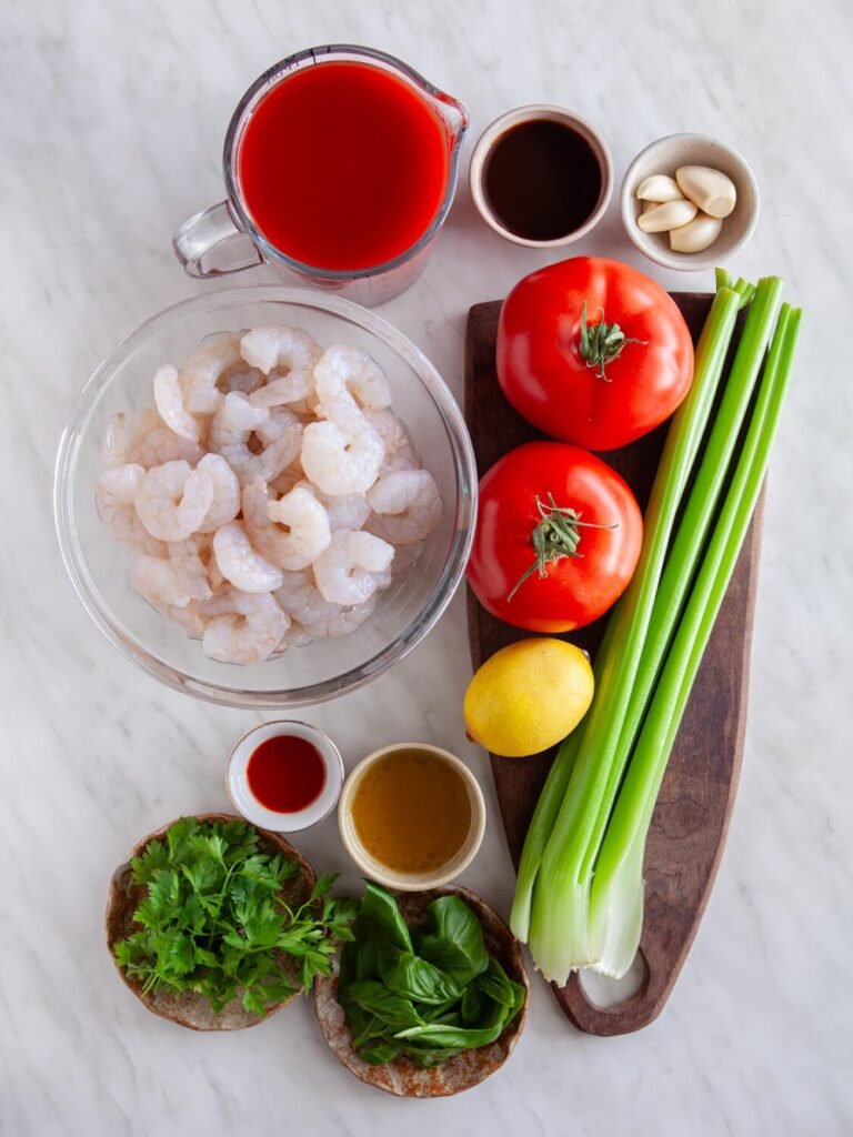 Bloody Mary Style Poached Shrimp Recipe Ingredients