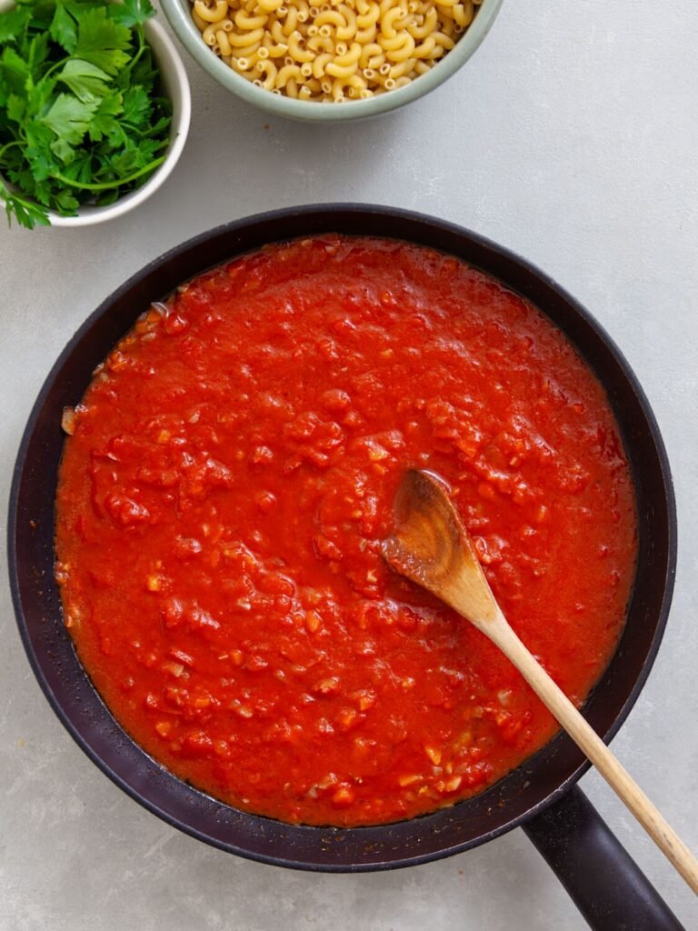 Make the Sauce Base - Cheesy Meatball Casserole Recipe