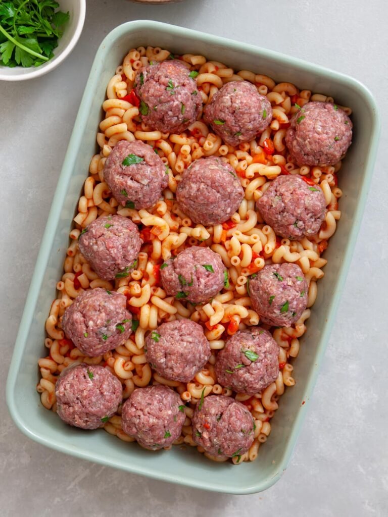 Assemble the Casserole - Cheesy Meatball Casserole Recipe