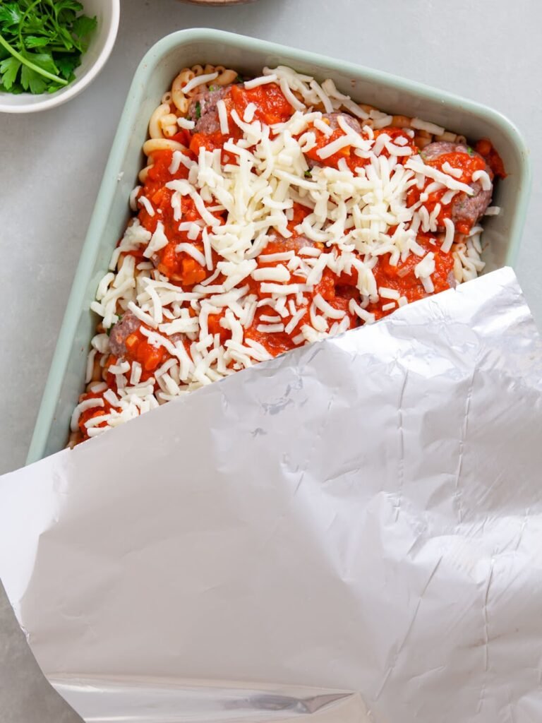 Assemble the Casserole - Cheesy Meatball Casserole Recipe