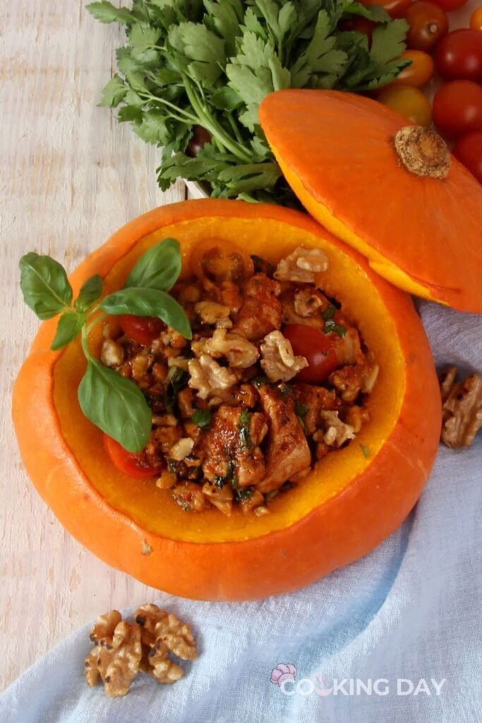 Chicken Walnut Stuffed Pumpkin A Rustic Autumn Centerpiece