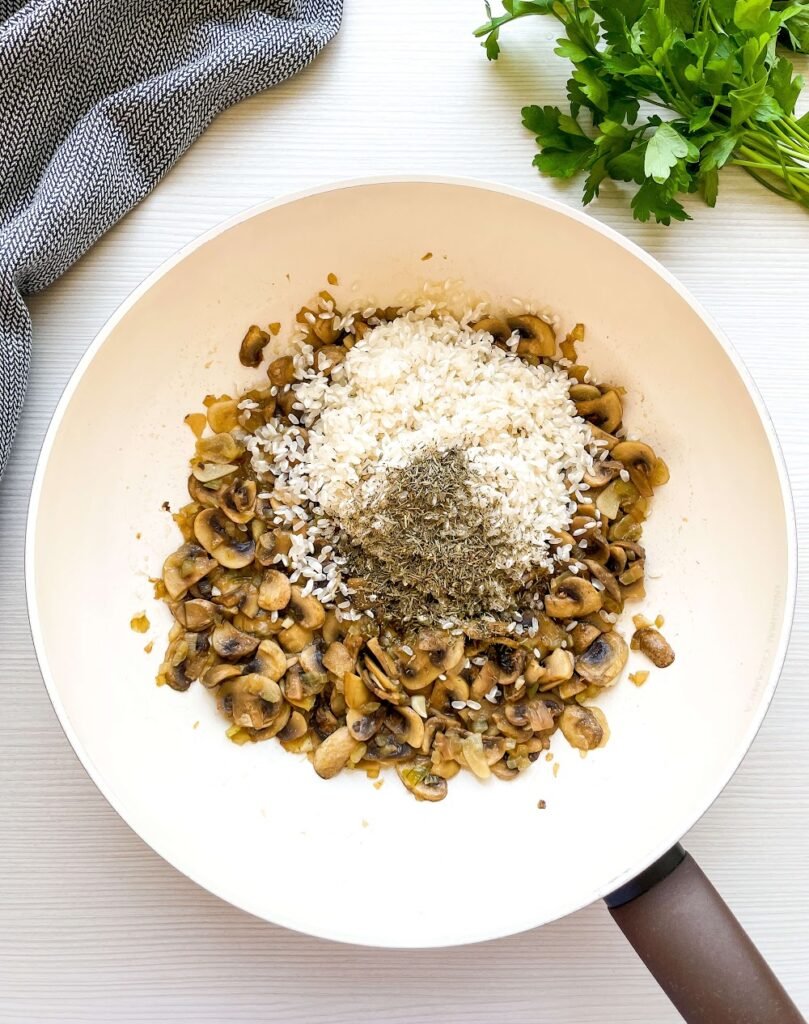 Toast the Rice -Heavenly Creamy One Pot Mushroom and Herb Rice 