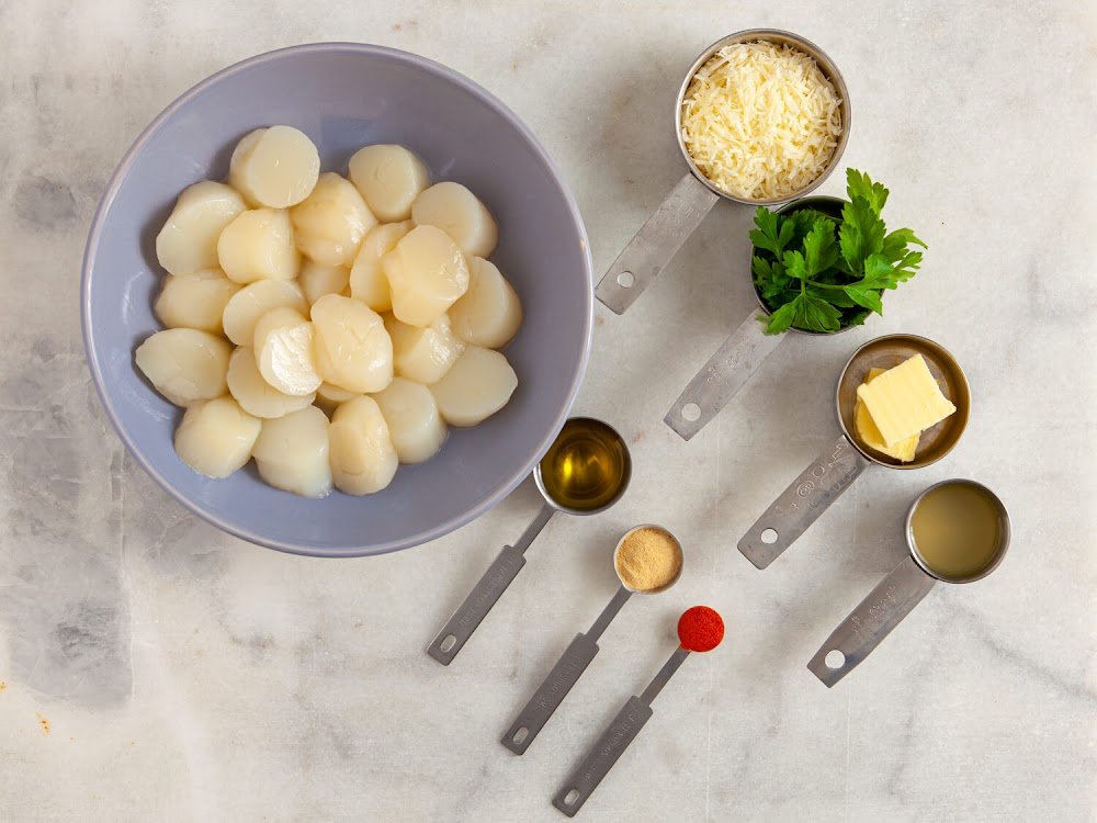 Ingredients for Crispy Butter, Lemon, and Parmesan Baked Scallops